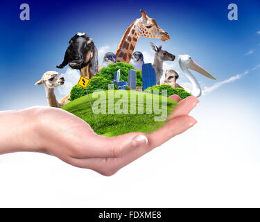 Grüne Welt und Tierwelt Schutz Konzept collage Stockfoto