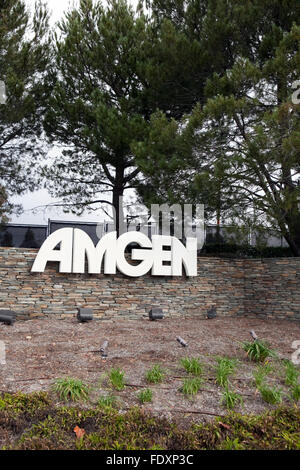 Ein Zeichen von Amgen ist am Stammsitz in Thousand Oaks, Kalifornien gesehen. Stockfoto