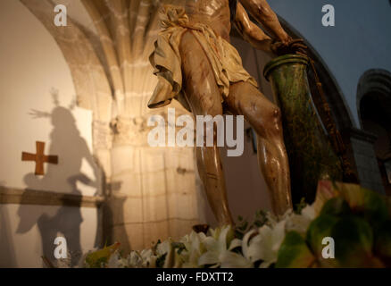 Der Schatten von Jesus Atado à la "Columna" (unser Vater Jesus an die Spalte Tied) ist in San Francisco Kirche Stockfoto