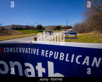 2016-Vorwahlen in Texas am 1. März, nicht mehr Tee-Party, aber "konservativ." Für die Republikaner in Texas. Aufnahmen rund um Nord-Texas in der Nähe von Dallas / Fort Worth Airport. Stockfoto