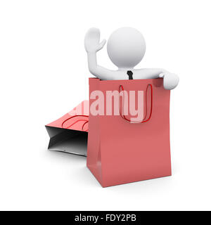 3D Mann stehend in eine Papiertüte shopping Stockfoto