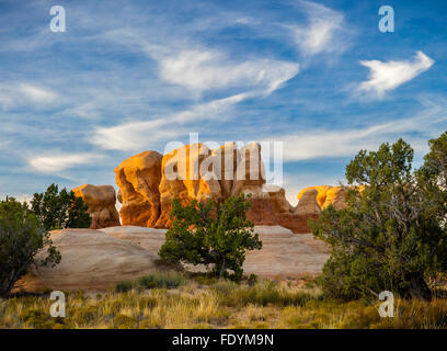 Grand Staircase-Escalante National Monument, UT: Abendlicht auf Felsformationen an Teufels hervorragende natürliche Garten Stockfoto