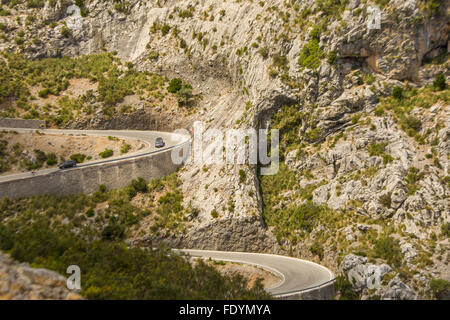 Straße nach Sa Calobra in Serra de Tramuntana - Gebirge in Mallorca, Spanien Stockfoto