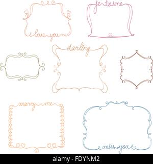 Doodle-Frameset mit Liebe, vermissen, Nachricht zu heiraten. einfache und nette handgezeichneten Design-Elemente. Vektor Stock Vektor