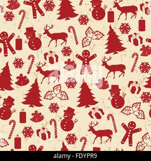 Nahtlose Muster für Weihnachten auf Vintage-Stil mit Weihnachten Elemente, Vektor-illustration Stock Vektor