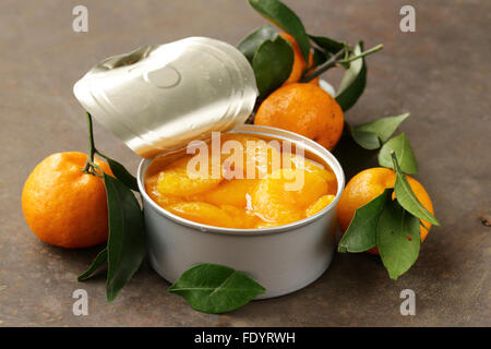 natürliche Bio Dosen Mandarin (Orange) in Sirup Stockfoto