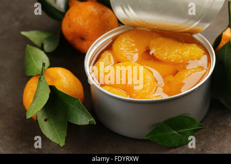 natürliche Bio Dosen Mandarin (Orange) in Sirup Stockfoto