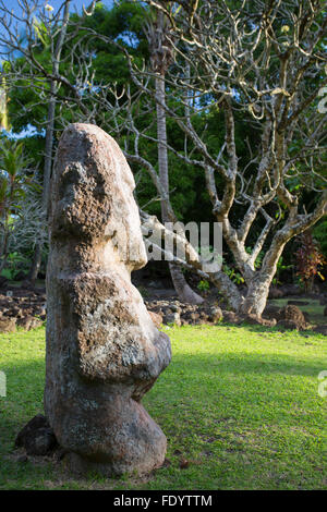 Statue am Marae Arahurahu, Pa'ea, Tahiti, Französisch-Polynesien Stockfoto