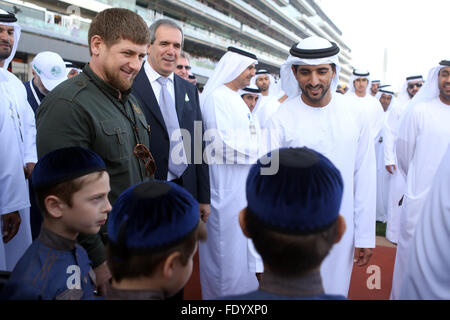 Dubai, Vereinigte Arabische Emirate, Ramzan Kadyrov und Scheich Hamdan bin Mohammed al Maktoum Stockfoto