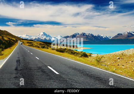 Mount Cook und Pukaki Lake, New Zealand Stockfoto