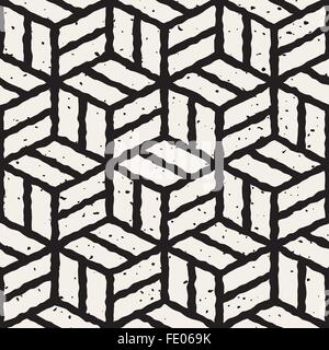 Vektor nahtlos schwarz / weiß handbemalt geometrische kubische Pflaster Linienmuster Stock Vektor