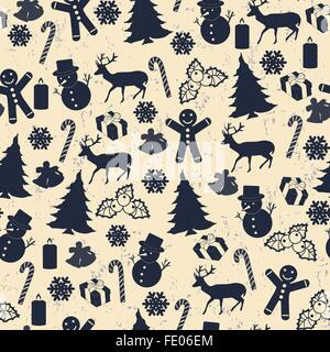 Nahtlose Muster für Weihnachten auf Vintage-Stil mit Weihnachten Elemente, Vektor-illustration Stock Vektor