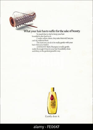 Original ganzseitige Farbe Vintage Anzeige aus der 1970er Jahre. Anzeige vom 1978 Werbung Johnsons Baby-Shampoo Stockfoto