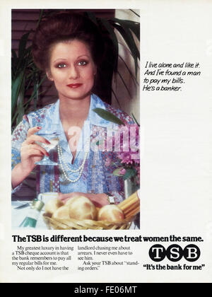 Original ganzseitige Farbe Vintage Anzeige aus der 1970er Jahre. Anzeige vom 1978 Werbung TSB bank Stockfoto