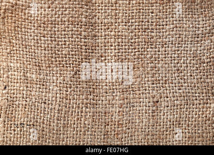 Nahaufnahme von Braun Leinen Sackleinen Textil Stockfoto