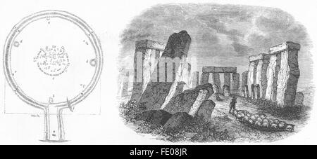 STONEHENGE: Grundriss der in seinem gegenwärtigen Zustand; , Antik print 1845 Stockfoto