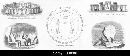 STONEHENGE: Plan; Druid Circle, Darab; Stein, Iran, antique print 1845 Stockfoto