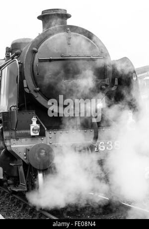 Schwarz und weiß von der Dampfeisenbahn Stockfoto