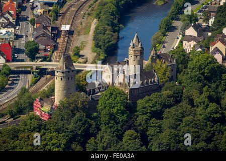 Luftaufnahme, neuer Lift auf der Burg Altena, Hostel Altena, Sauerland, Nordrhein-Westfalen, Deutschland, Europa, Luftbild, Stockfoto