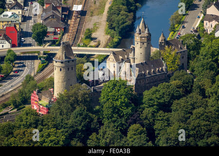 Luftaufnahme, neuer Lift auf der Burg Altena, Hostel Altena, Sauerland, Nordrhein-Westfalen, Deutschland, Europa, Luftbild, Stockfoto