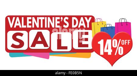 Valentines Day Sale Banner oder Aufkleber für Wirtschaftsförderung, 14 Prozent Rabatt auf weißem Hintergrund, Vektor-illustration Stock Vektor