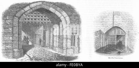 LONDON: Gateway von Bloody Tower; Tor des Verräters, antiken print 1845 Stockfoto
