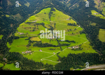 Antenne, Alpen, Almen mit Serpentin Pfade, Höf, Salzburg, Österreich, Europa, Luftaufnahme, Vögel-Augen-Blick, Luftaufnahme, Stockfoto