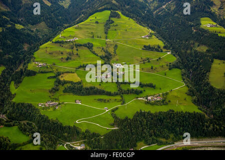 Antenne, Alpen, Almen mit Serpentin Pfade, Höf, Salzburg, Österreich, Europa, Luftaufnahme, Vögel-Augen-Blick, Luftaufnahme, Stockfoto