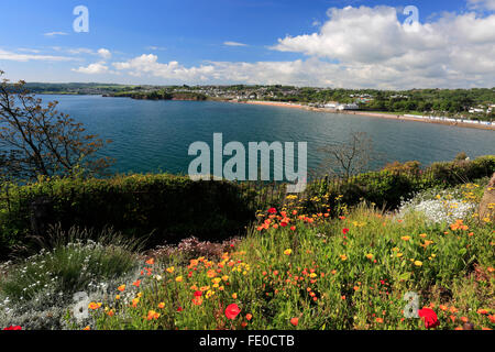 Die geschwungenen Goodrington Sands Beach, Torbay, englische Riviera, Grafschaft Devon, England, UK Stockfoto