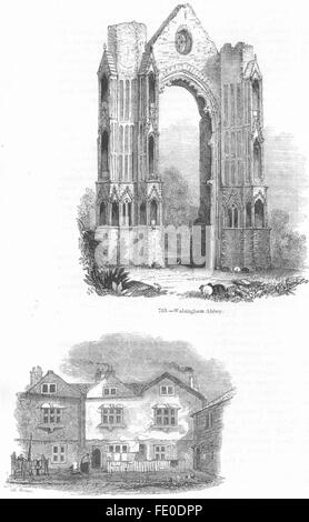 NORFOLK: Walsingham Abtei; Bermondsey Kloster, antiken print 1845 Stockfoto