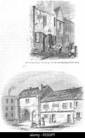 BERMONDSEY: Überreste der Abtei & East Gate House, antiken Drucken 1845 Stockfoto