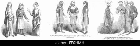 Kostüm: Zeit von Edward II & III, Richard, antiken print 1845 Stockfoto