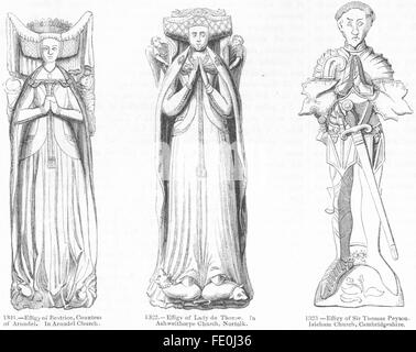 Gräber: Beatrice, Arundel; Ashwelthorpe; Peyton, Isleham, antique print 1845 Stockfoto