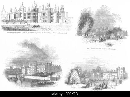 LONDON: Richmond Palast; Somt Haus; Str. Jamess, antique print 1845 Stockfoto