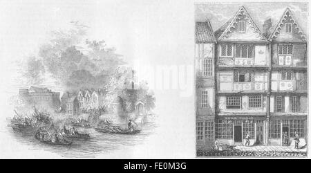 LONDON: Essex House; Beaumont, französischer Botschafter, antique print 1845 Stockfoto