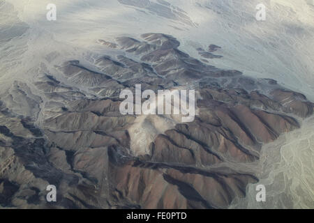 Luftaufnahme der Pampa de Jumana in der Nähe von Nazca in Peru. Stockfoto