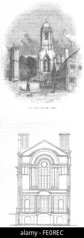CHRIST CHURCH OXFORD: & Kings College, Cambridge, antique print 1845 Stockfoto