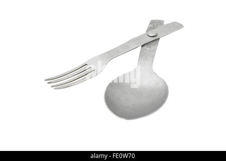 Die deutsche Armee Gabel Löffel essen Utensil. WW2-Periode. Auf dem weißen Hintergrund. Stockfoto