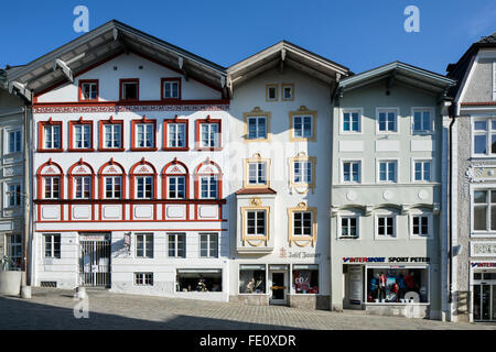 Wohn-und Geschäftshäuser, Marktstraße, Fußgängerzone, Bad Tölz, Upper Bavaria, Bavaria, Germany Stockfoto