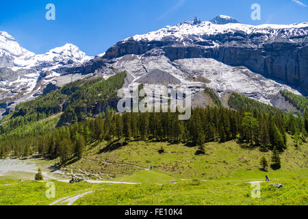 Schweizer Alpen und Wiesen in der Nähe von Oeschinensee (Oeschinensees See), Berner Oberland, Schweiz Stockfoto