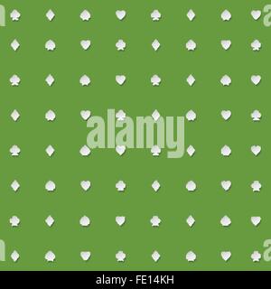 nahtlose Muster der Spielkarte passt auf grünem Hintergrund. Vektor-Hintergrund-Design. Herz, Pik, Karo und Clubs Symbol. c Stock Vektor