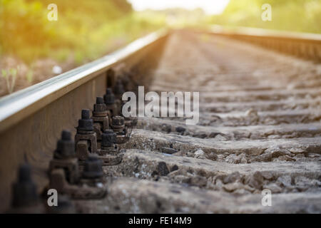 die Eisenbahn geht in die Ferne Stockfoto