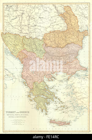 Balkan: Die Türkei in Europa. Östliche Roumelia Walachei Griechenland. BLACKIE, 1893 Karte Stockfoto