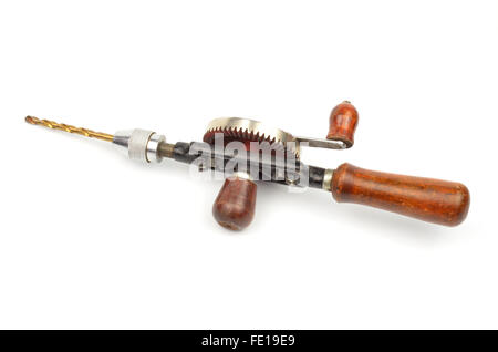 Vintage Handbohrer isoliert auf weißem Hintergrund Stockfoto