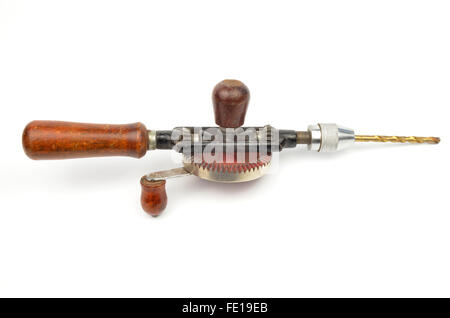 Vintage Handbohrer isoliert auf weißem Hintergrund Stockfoto