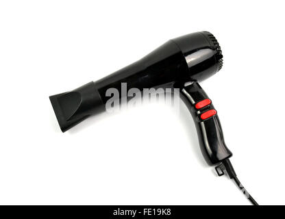 Black Hair Dryer isoliert auf weißem Hintergrund Stockfoto