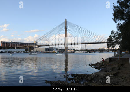 Die ANZAC Bridge gesehen vom Glebe Foreshore Weg – Sydney, Australien Stockfoto