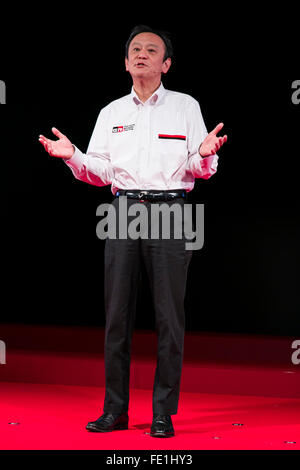 Tokio, Japan. 4. Februar 2016. Toyota Senior Managing Officer Kiyotaka Ise spricht während einer Pressekonferenz zur Toyota GAZOO Racing Team neues Logo und Zeitplan für das Jahr 2016 Toyota City Showcase am 4. Februar 2016, in Tokio, Japan. ISE stellte die Team-Mitglieder und Fahrzeuge, die unter einem neuen Logo in nationalen und internationalen Wettbewerben, darunter NASCAR in den USA, Rallye Dakar in Südamerika, und Super GT und Super Formel in Japan im Jahr 2016 teilnehmen werden. Bildnachweis: Aflo Co. Ltd./Alamy Live-Nachrichten Stockfoto