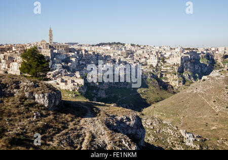 zeigen Sie nach Matera aus Murgia Nationalpark, Matera, Basilikata, Italien an Stockfoto