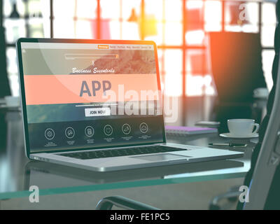 App-Konzept auf Laptop-Bildschirm. Stockfoto